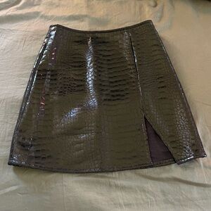 Princess Polly - The Wren Mini Skirt Black Croc with Front Slit